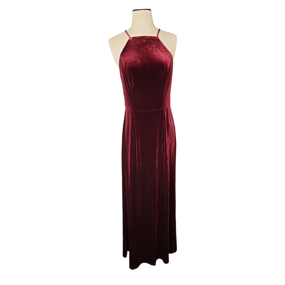 David's Bridal DB Studio Maxi Dress Womens 10 Merlot Whimsigoth High Neck Velvet